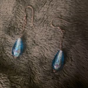 Silver and Blue Glass Bead Dangle Earrings
